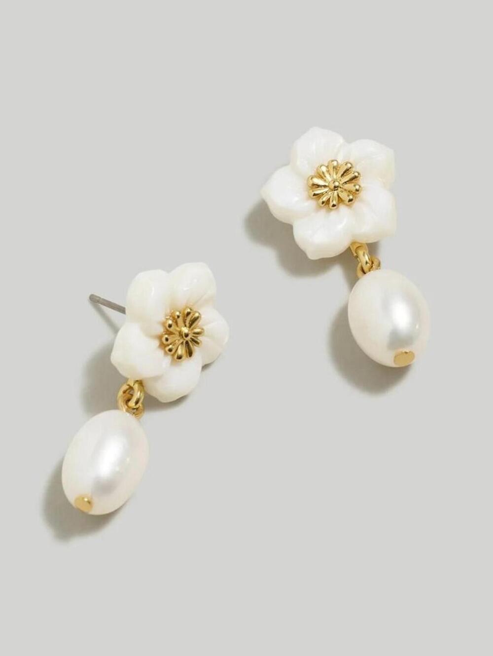 Madewell Mother of Pearl Flower Statement Drop Earrings
